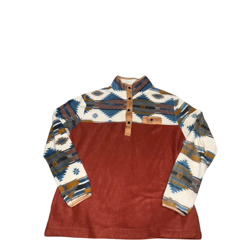 Simply Southern Southwest Aztec Santa Fe Fleece Long Sleeve 1/4 Pullover Size XL
